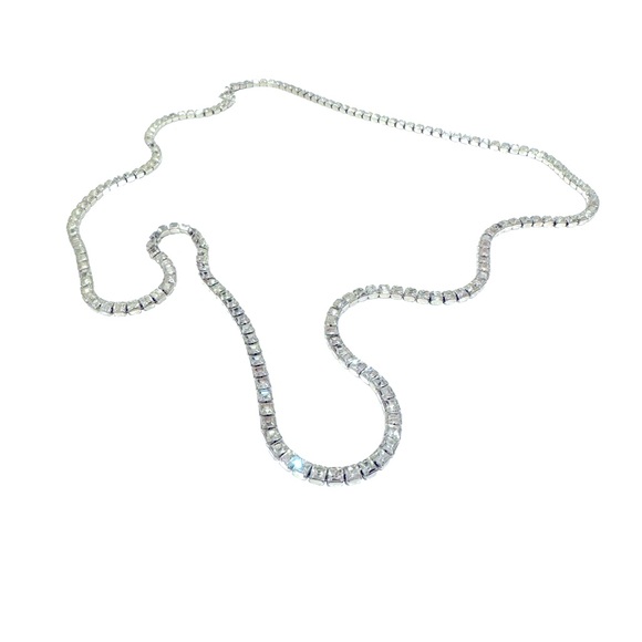 Vintage art deco style long square cut rhinestone necklace. 35 inches. - Picture 2 of 3
